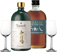 Duo de whiskies du Japon d’Akashi et Togouchi - lot de dégustation 2x incl. 2 verres