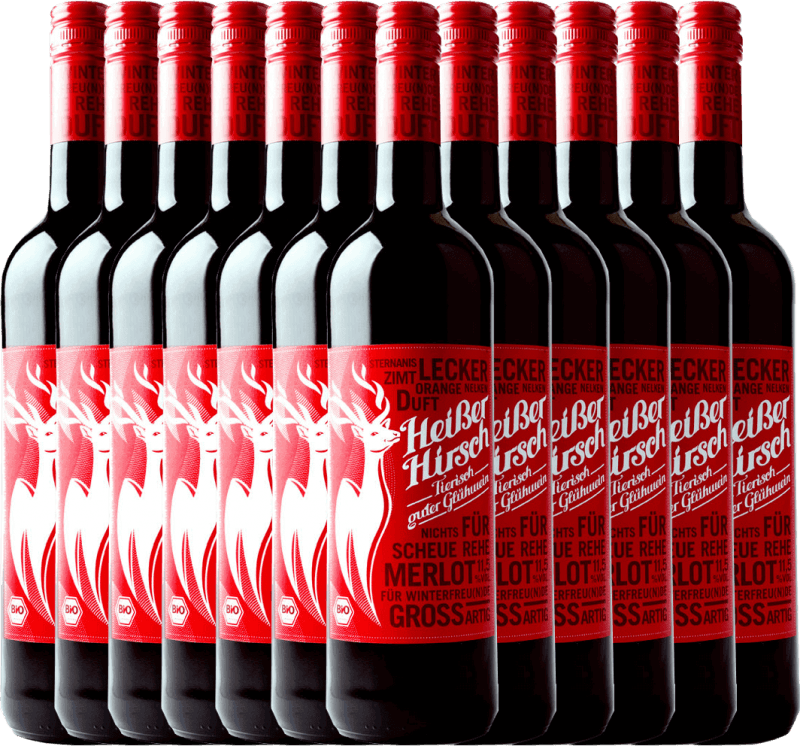 12er Vorteilspaket - Roter Bio-Glühwein - Heißer Hirsch
