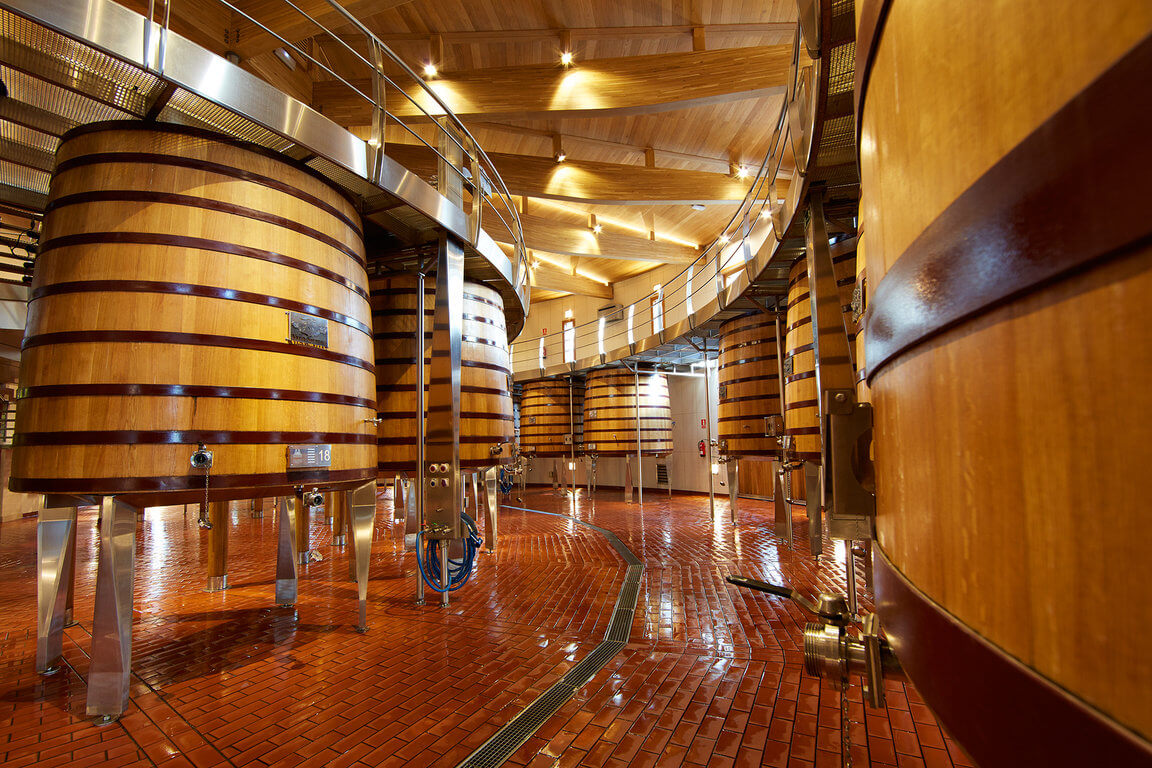 Vega Sicilia supports de fermentation ouverts dans la cave à vin Vega Sicilia supports de fermentation ouverts dans la cave à vin