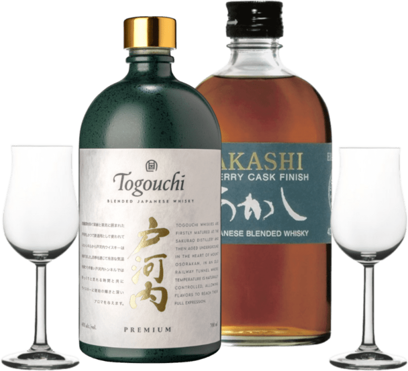 Duo de whiskies du Japon d’Akashi et Togouchi - lot de dégustation 2x incl. 2 verres
